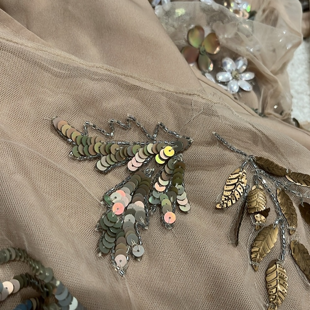 TOPSHOP Embellished Illusion Beige Tan Gown - Picture 14 of 14